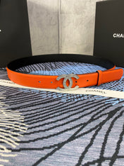 CHANEL 25S BELT 30 MM IN ORANGE CALFSKIN WITH GOLD HARDWARE 615097
