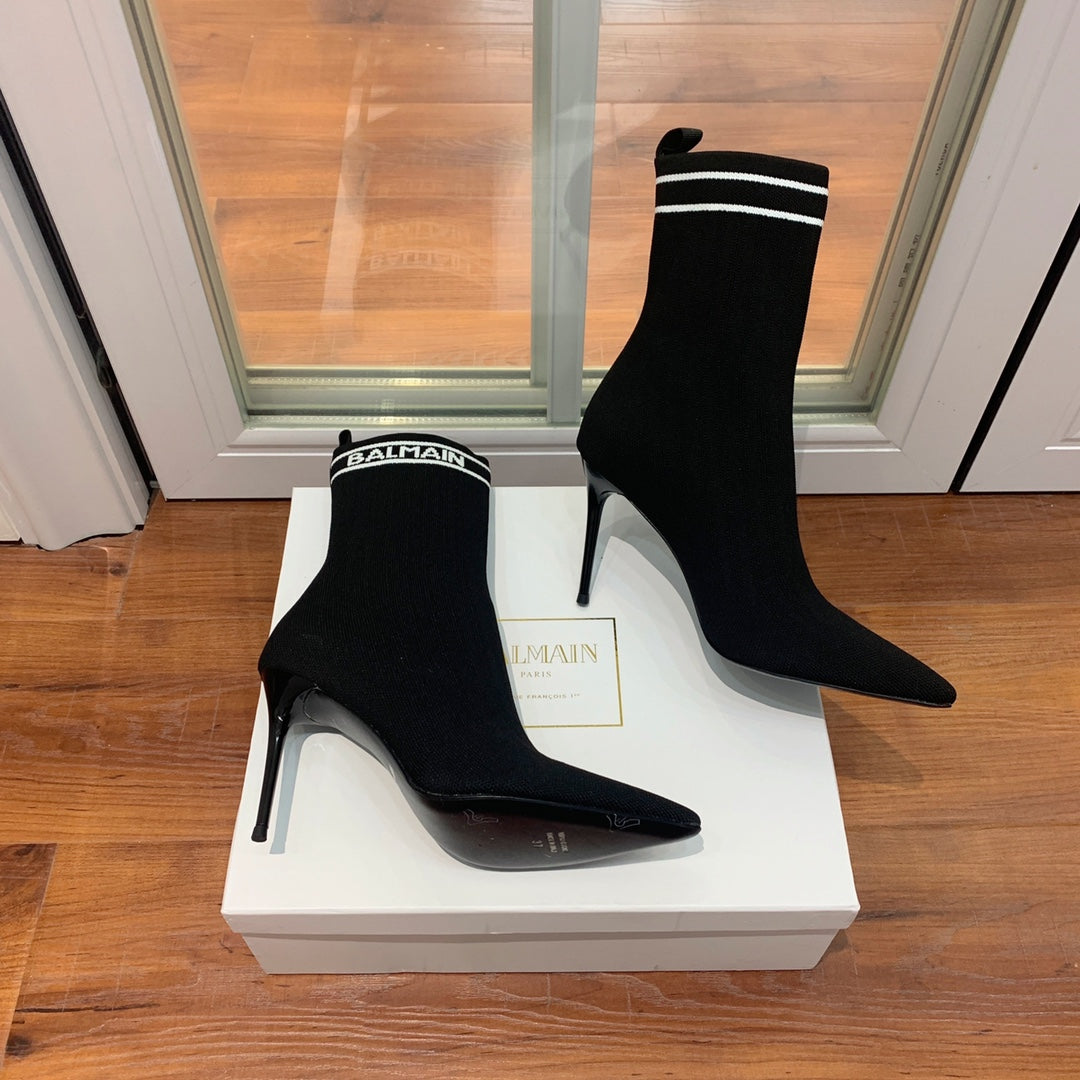 BALMAIN 26S BOOTS 105 MM IN BLACK FLYKNIT STYLE 12
