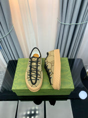 GG UNIQUE SNEAKER THICK-SOLE STRAW COLOR CANVAS