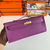KELLY CUT 31 IN VIOLET PURPLE CALFSKIN WITH GOLD HARDWARE