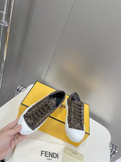 FENDI DOMINO MOTIF LOW-TOP SNEAKERS IN BROWN CANVAS