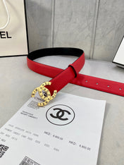 CC 30MM BELT IN CHERRY RED SMOOTH CALFSKIN WITH GOLD HARDWARE