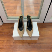 BALMAIN 26S SLINGBACK 95 MM IN LIGHT BROWN SUEDE WITH GOLD HARDWARE