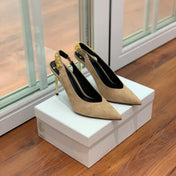 BALMAIN 26S SLINGBACK 95 MM IN LIGHT BROWN SUEDE WITH GOLD HARDWARE