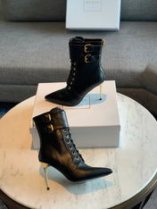 BALMAIN 26S LACE-UP ANKLE BOOTS 105 MM IN BLACK CALFSKIN