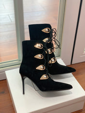 BALMAIN 26S BOOT 95 MM IN BLACK SUEDE PEARL BUTTON