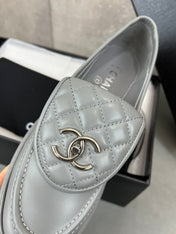 CHANEL 26S LOAFERS IN GREY QUILTED CALFSKIN WITH CC LOGO