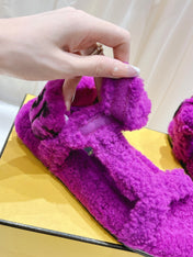 FENDI DAD SANDAL IN MAGENTA PURPLE FLEECE