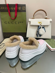 GG LOAFER IN WHITE MIX LIGHT PINK CALFSKIN WITH BEIGE WOOL LINING