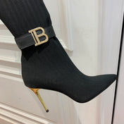 BALMAIN 26S HIGH-TOP BOOTS 105 MM IN BLACK FLYKNIT
