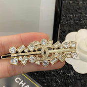 CHANEL 26S DOUBLE C LOGO CRYSTAL GEOMETRIC HAIR CLIP IN GOLD METAL 629931