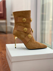BALMAIN 26S BOOT 105 MM IN BROWN SUEDE WITH GOLD HARDWARE