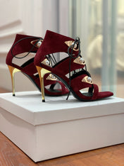 BALMAIN 25S HIGH HEELS 95MM IN OXBLOOD SUEDE WITH PEARL