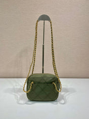 QUILTED HOBO BAG 19 IN PICKLE GREEN HANDMADE NYLON GOLD HARDWARE