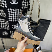 LAUREATE PLATFORM BOOTS IN WHITE CALFSKIN AND COIN GRAY SUEDE