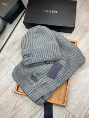 SET SCARF AND HAT IN DOVE GRAY WOOL AND RABBIT FUR 388993