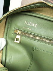 LOE AMAZONA 28 BAG IN OLIVE GREEN CALFSKIN AND BEIGE MONOGRAM FABRIC