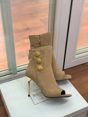 BALMAIN 26S OPEN-TOE BOOTS 95 MM IN LIGHT BROWN SUEDE