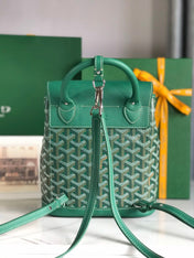 ALPIN MINI BACKPACK 21 IN GREEN LAMBSKIN AND GOYARDINE CANVAS