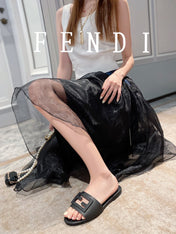 FENDI BAGUETTE SLIDES IN BLACK LAMBSKIN
