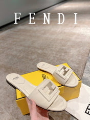 FENDI BAGUETTE SLIDES IN WHITE LAMBSKIN