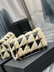 JAMIE BAG 25 IN BLACK CALFSKIN MIX BEIGE SHEARLING GOLD HARDWARE