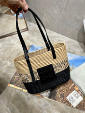 LOE BASKET BAG 28 IN NATURAL MIX BLACK RAFFIA