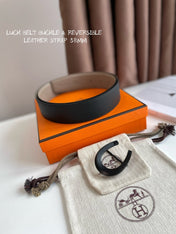 LUCK BELT BUCKLE & REVERSIBLE KHAKI BROWN LEATHER STRAP 38MM BLACK HARDWARE