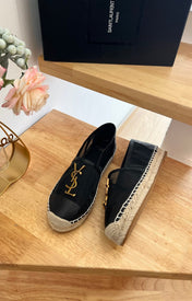SL YVES LOGO SLIP ON BLACK CALFSKIN AND MESH
