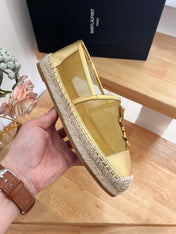 SL YVES LOGO SLIP ON METALLIC GOLD CALFSKIN AND MESH