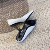 OPYUM BLACK HEEL PUMPS IN WHITE SMOOTH LAMBSKIN