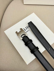 CELINE 25S TRIOMPHE 25MM BELT IN BLACK CALFSKIN SILVER HARDWARE