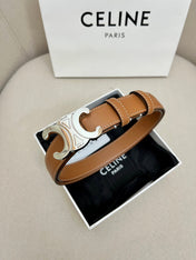 CELINE 25S TRIOMPHE 25MM BELT IN CARAMEL CALFSKIN SILVER HARDWARE