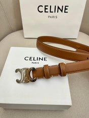 CELINE 25S TRIOMPHE 25MM BELT IN CARAMEL CALFSKIN SILVER HARDWARE