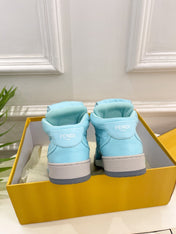 FENDI LOGO SOCK SNEAKER BOOTS IN SKY BLUE LAMBSKIN