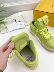 FENDI LOGO SOCK SNEAKER BOOTS IN YELLOWISH GREEN LAMBSKIN
