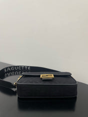 FENDI 26 BAGUETTE BLACK NAPPA LEATHER BAG WITH GOLD HARDWARE