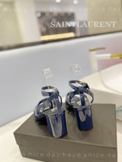 SL TRIBUTE SANDAL GLOSSY NAVY CALFSKIN