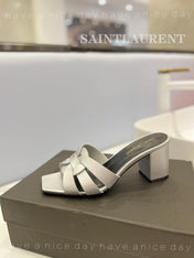 SL TRIBUTE MULES SILVER CALFSKIN