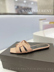 SL TRIBUTE SLIPPERS GLOSSY PINK NUDE CALFSKIN