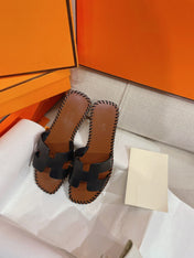 0RAN SANDAL Braided Calfskin BLACK