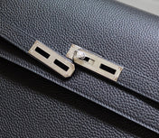 KELLY DEPECHES 38 BRIEFCASE IN BLACK TOGO CALFSKIN SILVER HARDWARE