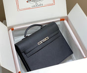 KELLY DEPECHES 34 BRIEFCASE IN BLACK TOGO CALFSKIN SILVER HARDWARE