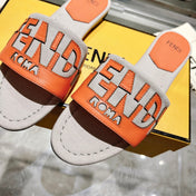 FF Women Roma Signature Orange Grey Canvas Leather Slide
