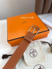 HM ROMAIN 35MM BELT YAM ORANGE LEATHER SILVER HARDWARE