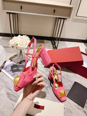 ONE STUD BRIGHT PINK PATENT LEATHER LACE-UP HIGH HEELS 85 MM