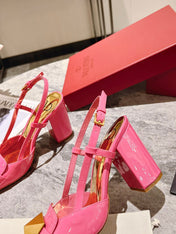 ONE STUD BRIGHT PINK PATENT LEATHER LACE-UP HIGH HEELS 85 MM