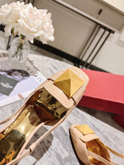 ONE STUD BEIGE TAN PATENT LEATHER LACE-UP HIGH HEELS 85 MM
