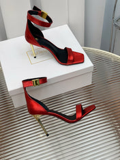 BALMAIN 25S METAL BUCKLE HIGH HEELS 95MM IN CHERRY RED CALFSKIN
