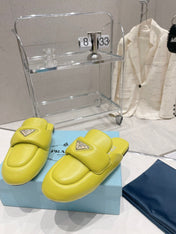 PRA SOFT PADDED NAPPA SHEARLING MULES LIME LAMBSKIN